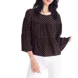 Madewell Black Gold Heart Flip Silk Tiered Button-Back Top XXS